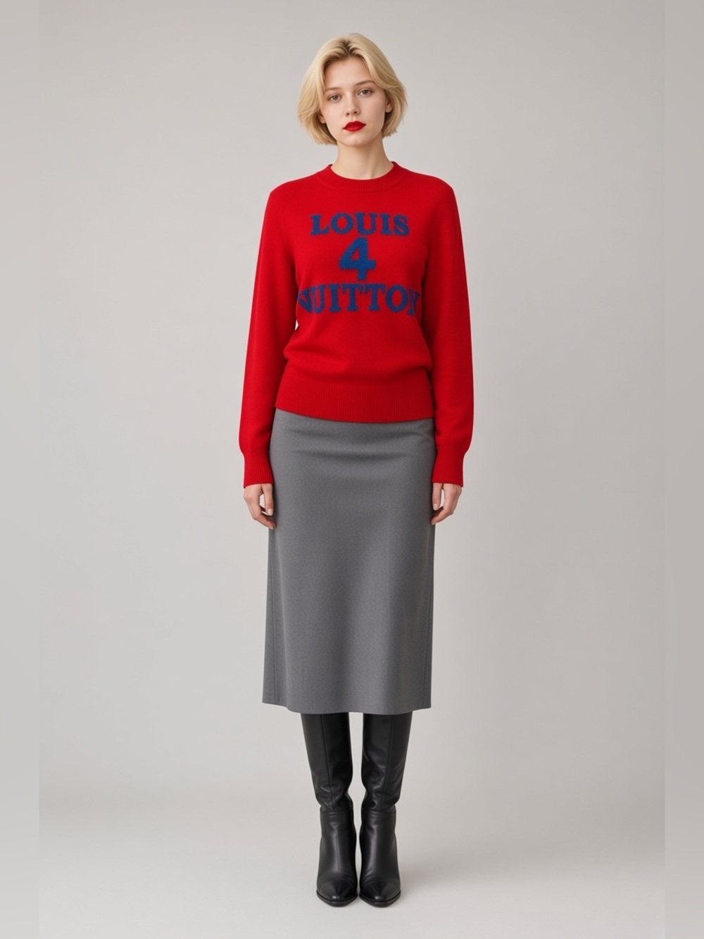 Louis Vuitton Louis 4 Vuitton Knitted Pullover Red & Blue Medium